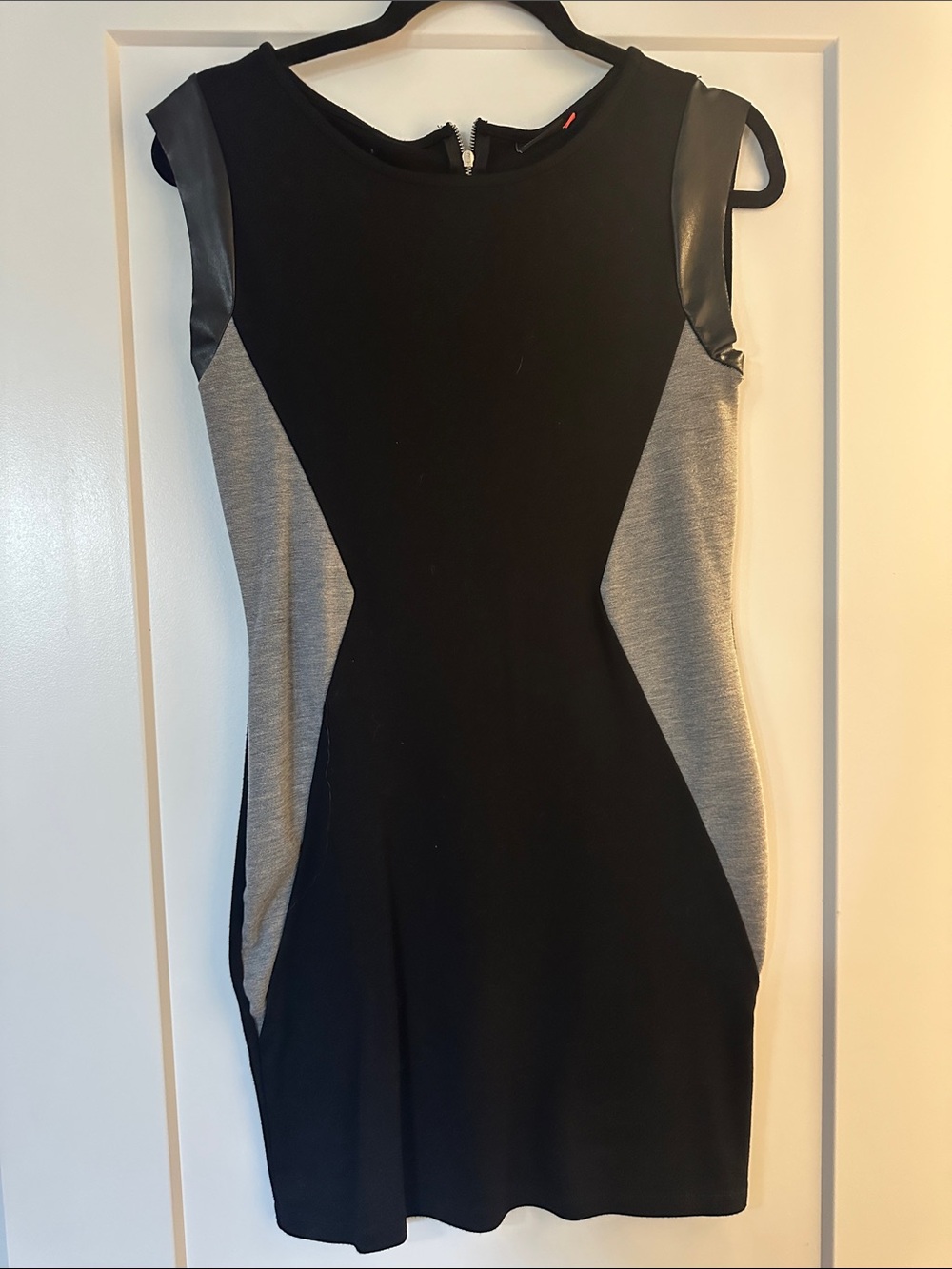 Only Black Mini Dress with Gray Side Panels and Faux-Leather Shoulders